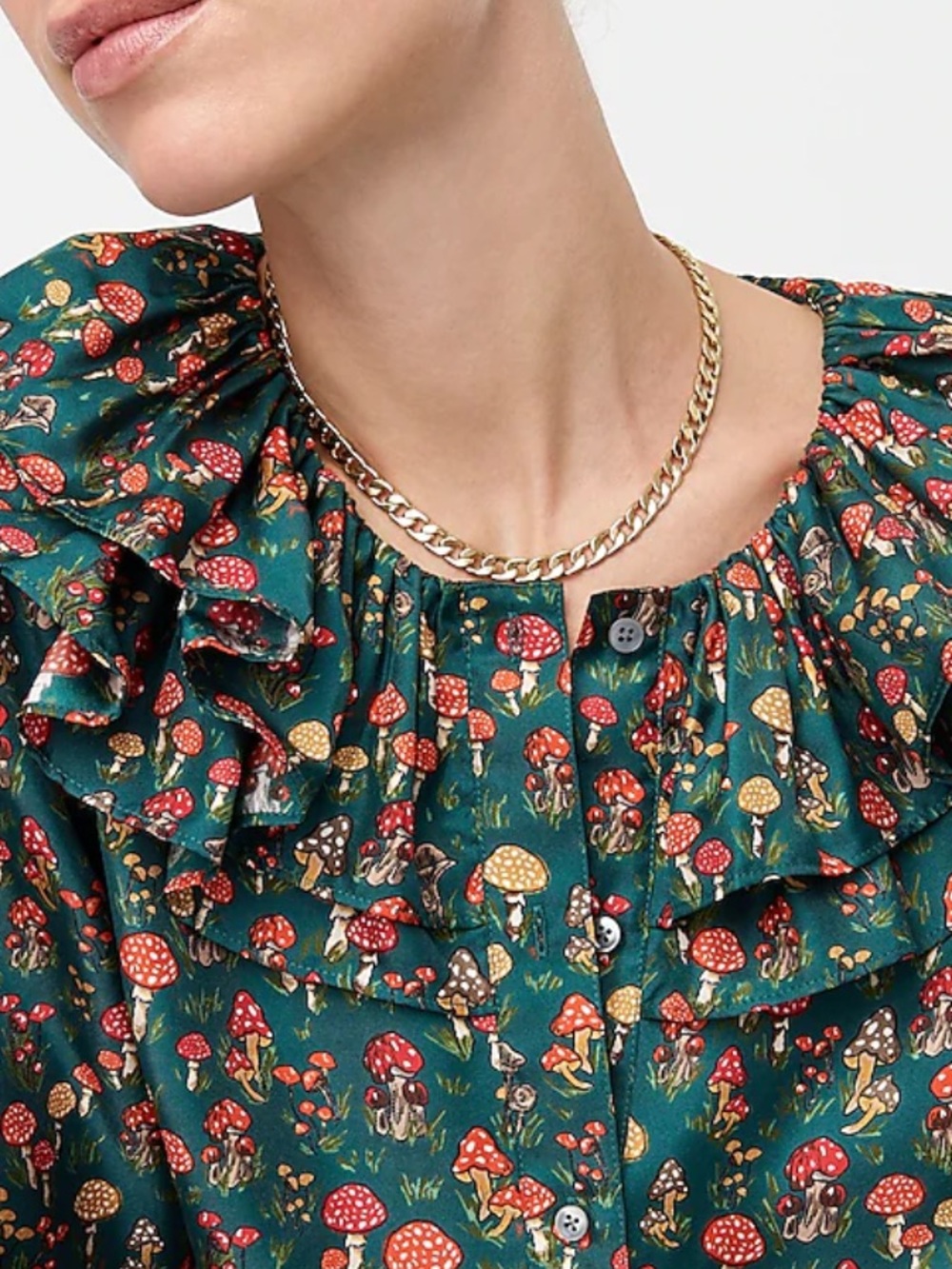 J. Crew Collection Silk Twill Mushroom Print Buttondown Blouse Top Medium